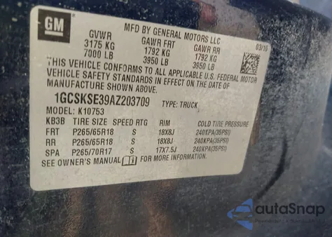 2010 Chevrolet Silverado 1500 Lt z USA, uszkodzony, nr VIN 1GCSKSE39AZ203709